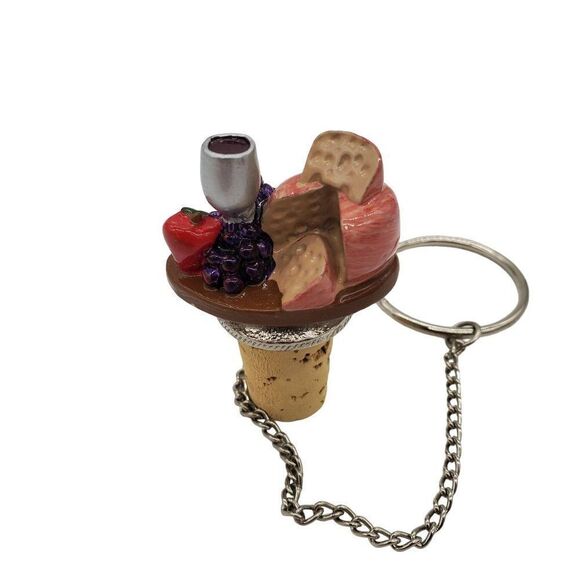 Wine Things Unlimited Other - Cheese & Wine Bottle Stopper Wine Things Unlimited Hand Painted Pewter Chain